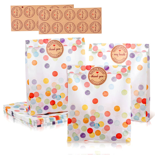 BOHUIZ Paper Gift Bag, 40 PCS Rainbow Dots Style Paper Bag Party Bags with Thank You Stickers, Donut Party Bags for Kids, Celebration, Baby Shower, Birthday, Halloween, Christmas(9x5.5x18 cm)