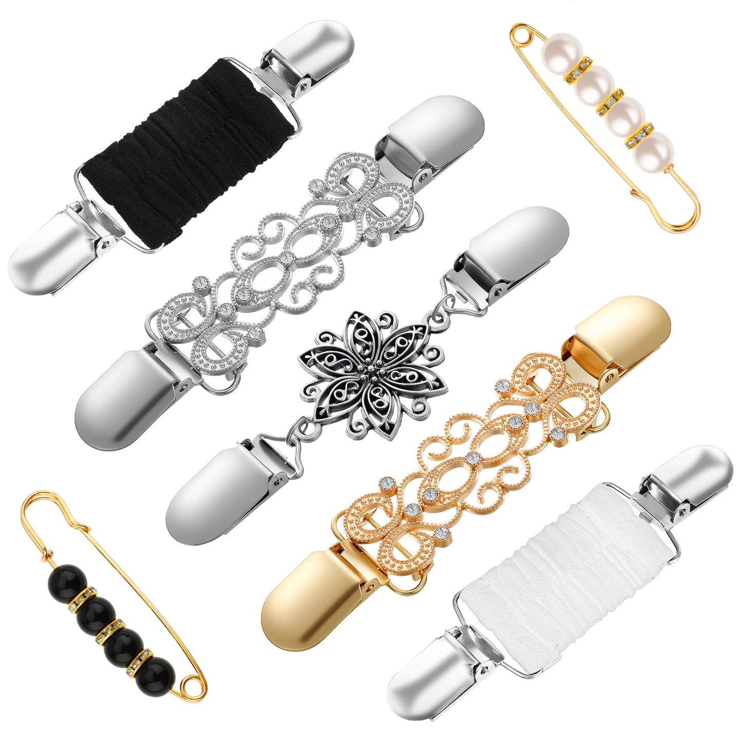 WJIAAA 7 Pcs Dress Clip Back Waistbands,Waist Cincher Clips Dress Clips Vintage Sweater Fasteners for Women's Dresses Gowns Shirts and Shawls