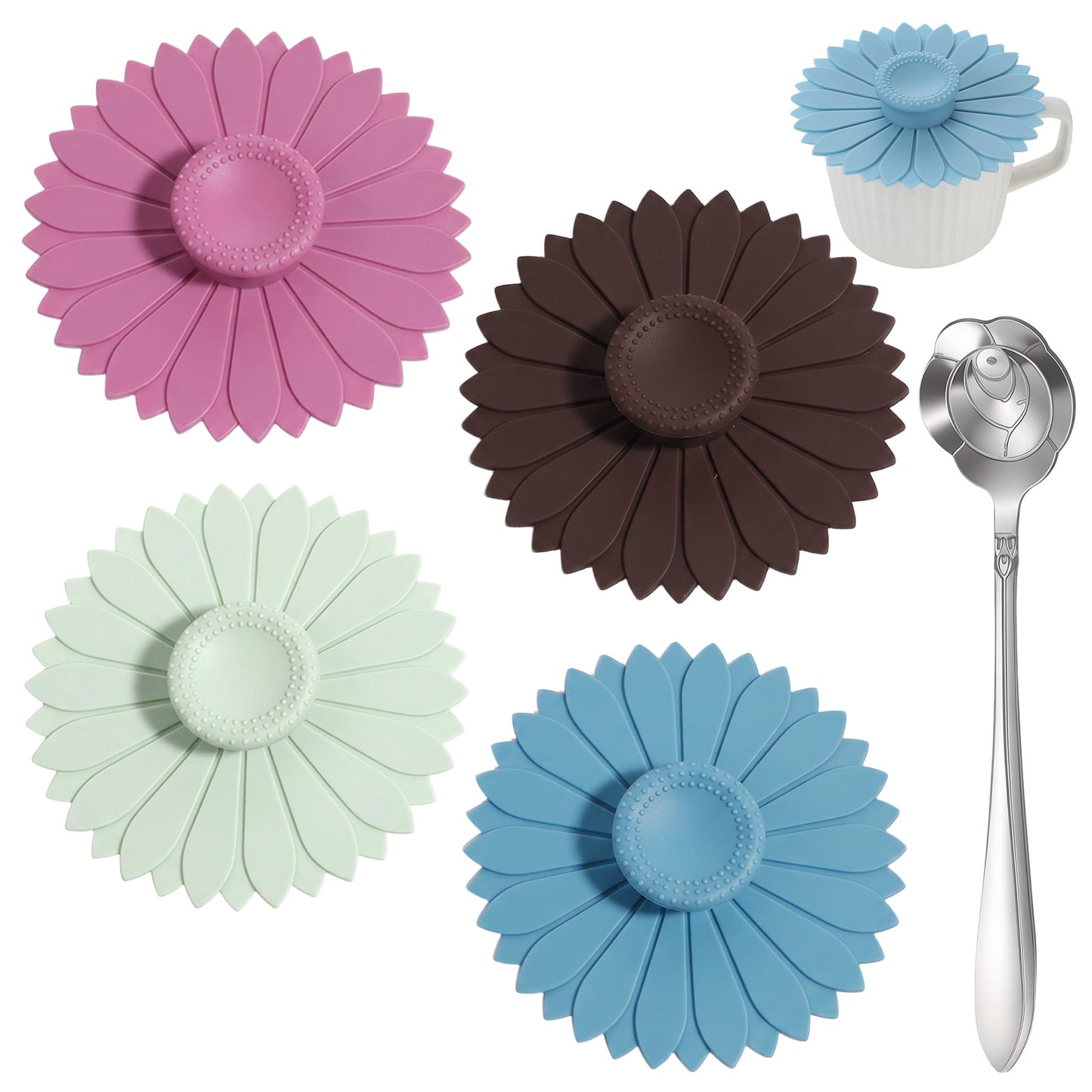 Jeffdad4 Pcs Sunflower Silicone Cup Covers, Silicone Cup Lids for Coffee