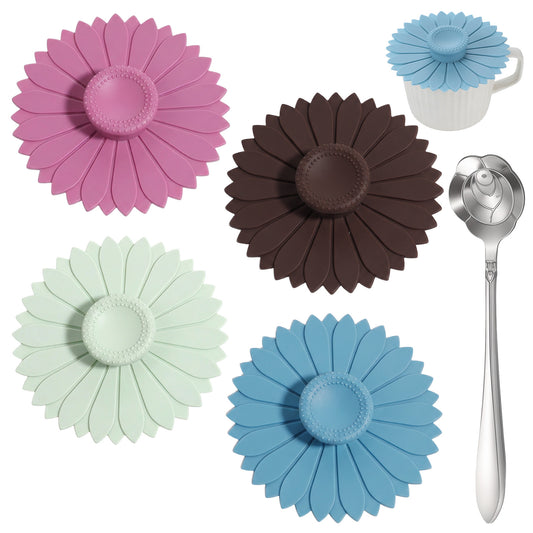 Jeffdad4 Pcs Sunflower Silicone Cup Covers, Silicone Cup Lids for Coffee