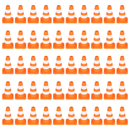 BOHUIZ 50Pcs Mini Traffic Cones, Plastic Miniature Road Safety Cones, Mini Traffic Signs Barricades Signs Roadblock Toys Early Educational Cognitive Safety Cone for Street Sign Training Models