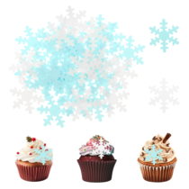 Giantree 50 Pcs Edible Snowflakes Cake Toppers, Blue&White Edible Snowflakes Cupcake Toppers, Wafer Paper Snowflake Cake Sprinkles for Christmas Winter Holiday Frozen Theme Party Supplies(Blue&White)