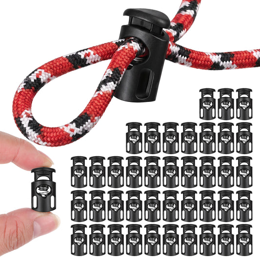 Andibro 40Pcs Plastic Cord Locks, Plastic Cord Lock Toggle for Drawstring Shoe Lace Tie Locks Single Hole Spring Toggle Clips for Drawstring Shoelaces Paracord Clothes Backpacks