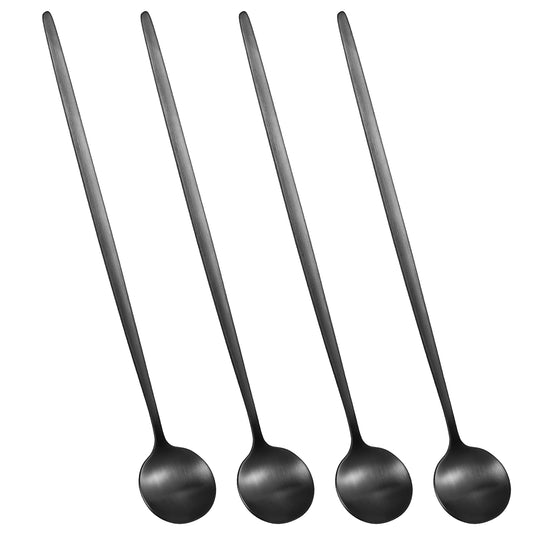 AOZUO 4pcs Stainless Steel Coffee Spoons, Matte Coffee Stirring Spoon Iced Tea Spoon with Long Handle Espresso Mixing Spoons Teaspoons for Dessert Tea Salad Coffee(Black)
