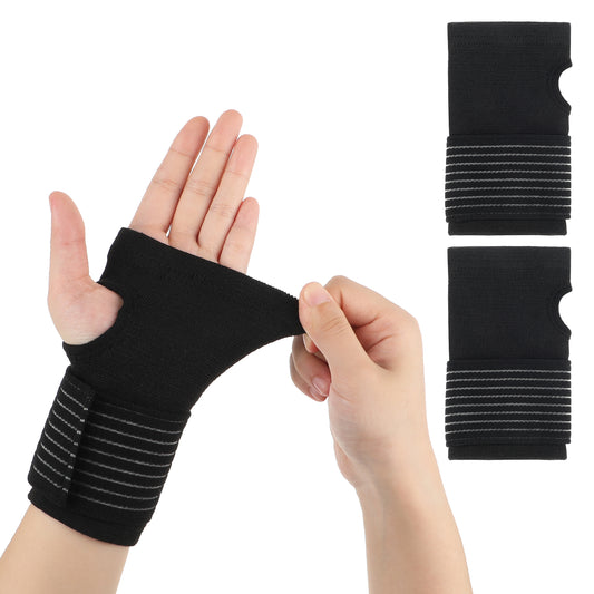 Bewudy 1 Pair Wrist Brace, Hand Wrist Braces, Elastic Wrist Support with Strap, Adjustable Wrist Compression Relieves Wrist Pain Tendonitis Sports Used for Men and Women Right & Left (Black)
