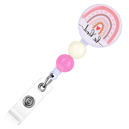 Andibro Rainbow Badge Reels with Clip, Cute Retractable ID Badge Holder Boho ID Name Card Holder Clip with Beads for Nurse Medical Teacher Student Office Work Supplies