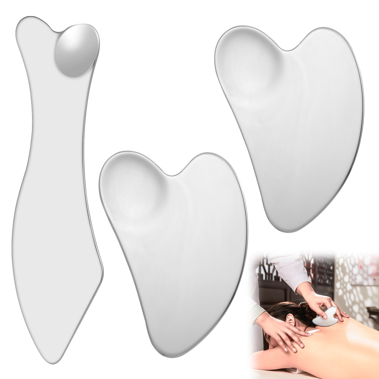Yuanchu 3 pieces Gua Sha Stainless Steel, Gua Sha Scraper Grade Fascia Tool for Rubbing Metal Lymphatic Drainage Massage Scraper Heart Shape Guasha Scraping Massage Tool Set for Facial Massage Eyes Ne