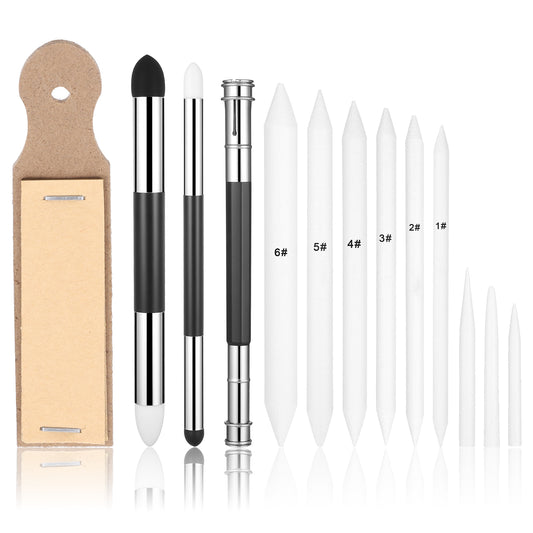 simarro 13Pcs Mixing Pens, Art Mixer, Mixings Sponge Pen and Sandpaper Pencil Sharpener, Mixing Sticks for Drawing, Shading Pencils for Sketching, for Artists Drawings Hobby, Charcoal Sketch Drawing