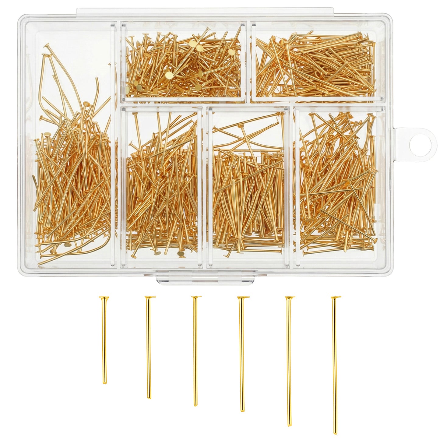 WJIAAA 1200 Pcs Gold Head Pins for Jewelry Making, Mini Metal Earring Findings Earring Making Supplies for DIY 31/28/25/23/20/18 Mm