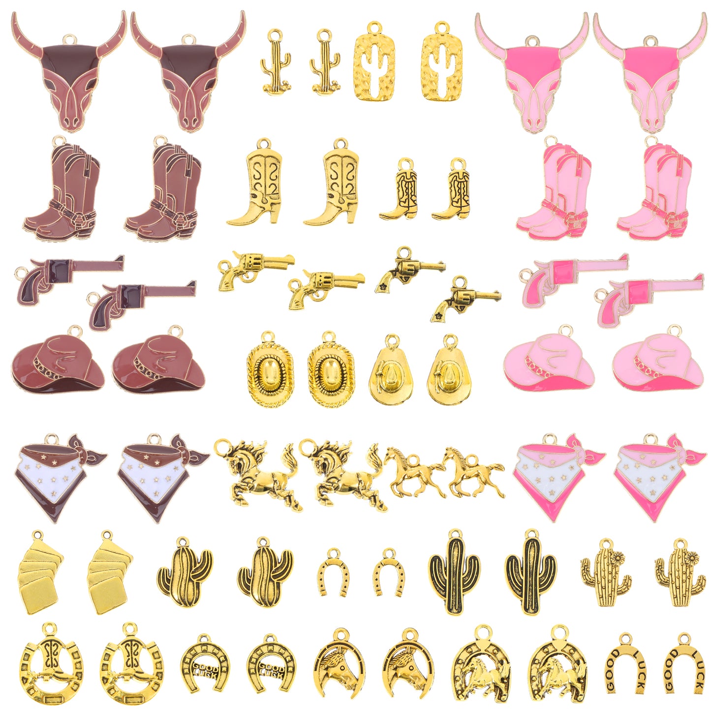 HJZHII Western Cowboy Charms for Jewelry Making, Boot Hat Horse Cactus Trinkets Enamel Charms for Necklace Earrings Bracelet Keychain Pendant DIY Crafts(Gold, Pink, Brown)
