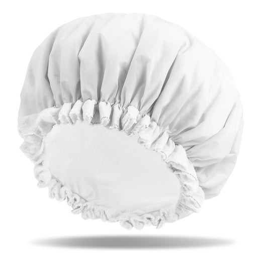 Giantree Reusable Shower Caps for Women, Terry Cloth Lined Shower Cap Double Layer, Reusable Waterproof Elastic Band Hair Cap for All Hair Lengths Bath Caps for Women Spa Home Salon Use(White)