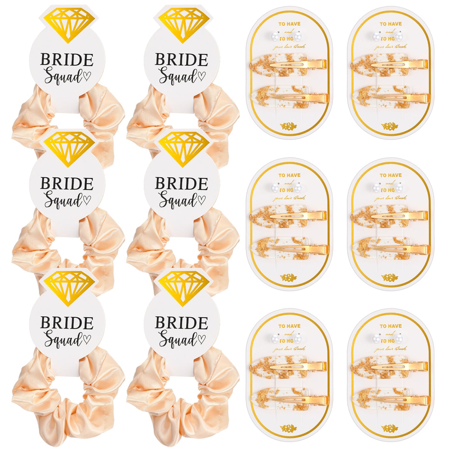 XLIUAX 24 Pack Hair Scrunchies Hair Clips Set, Soft Satin Ponytail Holders Metal Duck Clips and White Pearl Earring Kit Hen Do Party Bag Fillers for Bridesmaid Gifts Bridal Wedding Parties