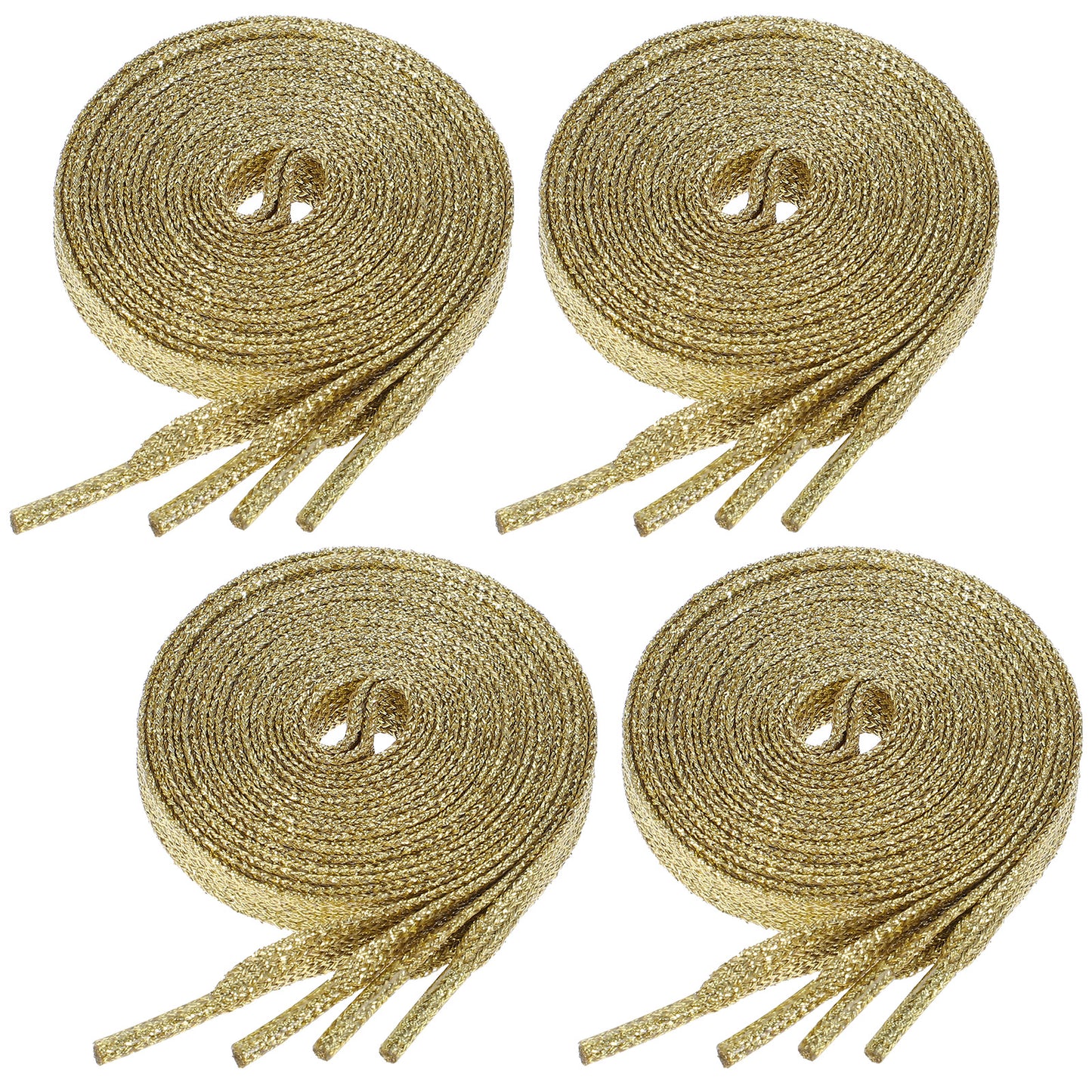 Andibro 4 Pairs Glitter Gold Shoe Laces, Bling Sequin Shoelaces 8mm Wide 47 Inch Metallic Gold Shoelace Flat Shoe Strings for Sneakers Boots Sports