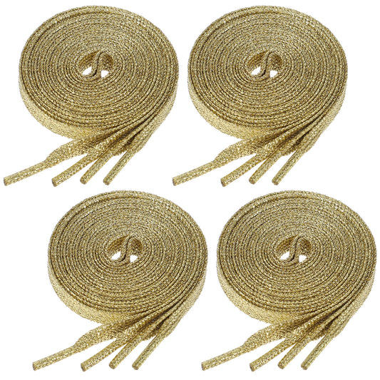 Andibro 4 Pairs Glitter Gold Shoe Laces, Bling Sequin Shoelaces 8mm Wide 47 Inch Metallic Gold Shoelace Flat Shoe Strings for Sneakers Boots Sports