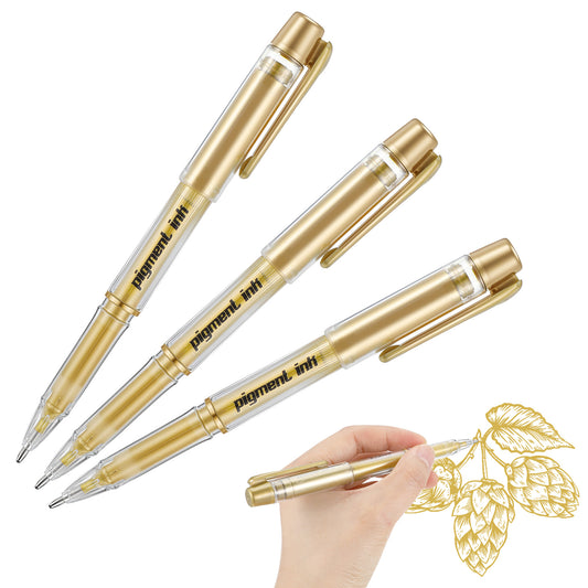 HJZHII 3PCS Gold Gel Pens with 3PCS Refills, 1.0mm Broad Gold Point Ink Pen Gold Ballpoint Pen Highlighter for Drawing Sketching Writing Illustration Pen Highlight(gold)