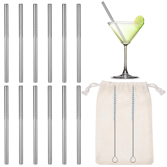JIEYAO 12 Pack 4.7 Inch Short Metal Cocktail Straws, Reusable Stainless Steel Straws with Cleaning Brush Drinking Straws for Coffee Cocktails Small Glasses or Cups