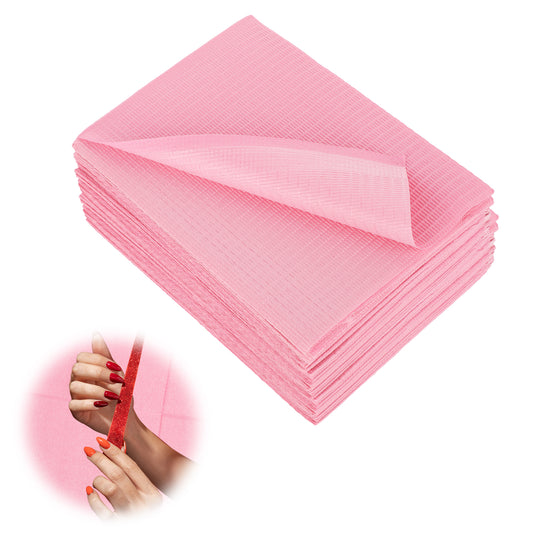 JJUNW 20 Pcs Disposable Nail Mats, Waterproof Pink Tissue for Manicurists, Nails Towel Cleaning Pads Table Pads Foldable for Dedicated Nails Tables, Tattoo Accessories