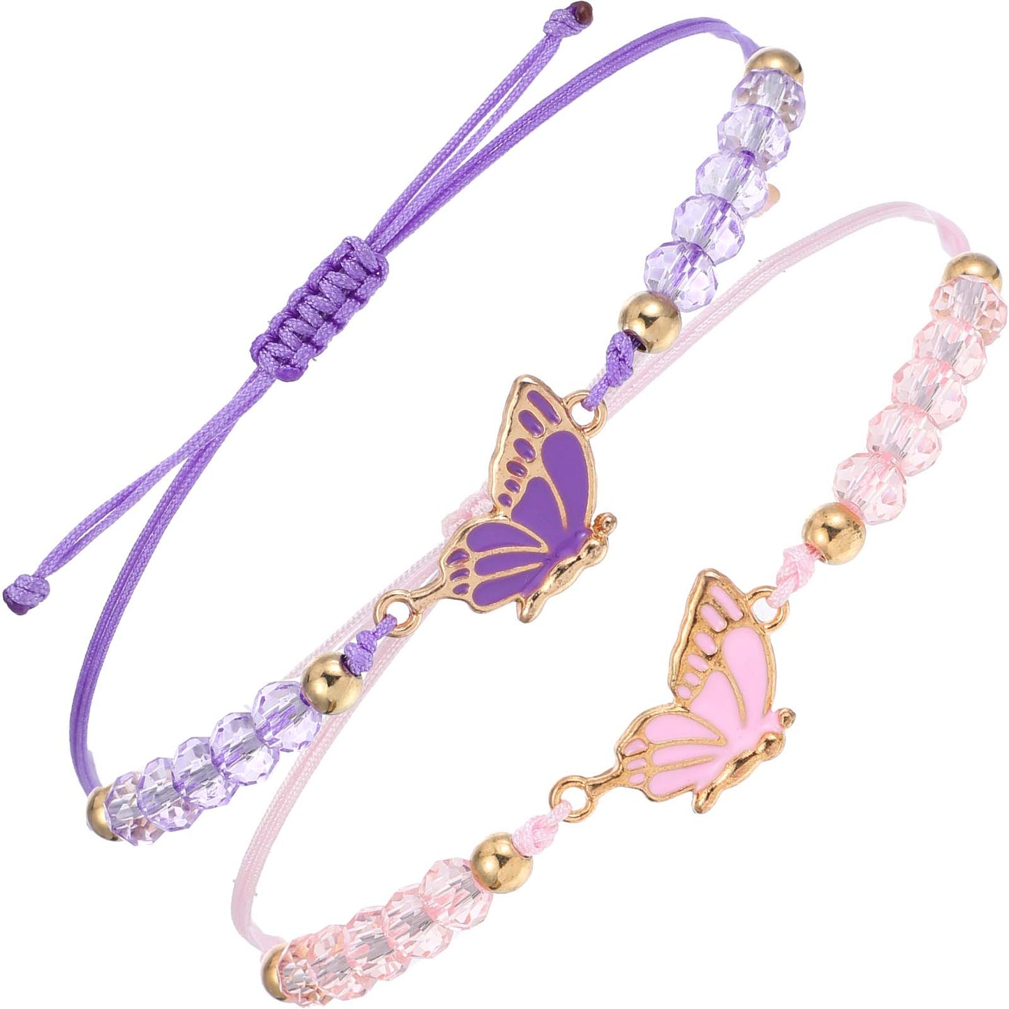 simarro 2pcs Matching Bracelets, Butterfly Friendship Bracelets Adjustable Strand Best Friends Bracelet, Handmade Charm Couples Jewelry Gifts for Women Couples Friend (Pink + Purple)