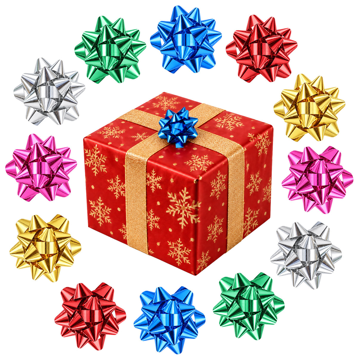 Amaxiu 120Pcs Colorful 1 Inch Gift Bows, Metallic Mini Christmas Bows(120)