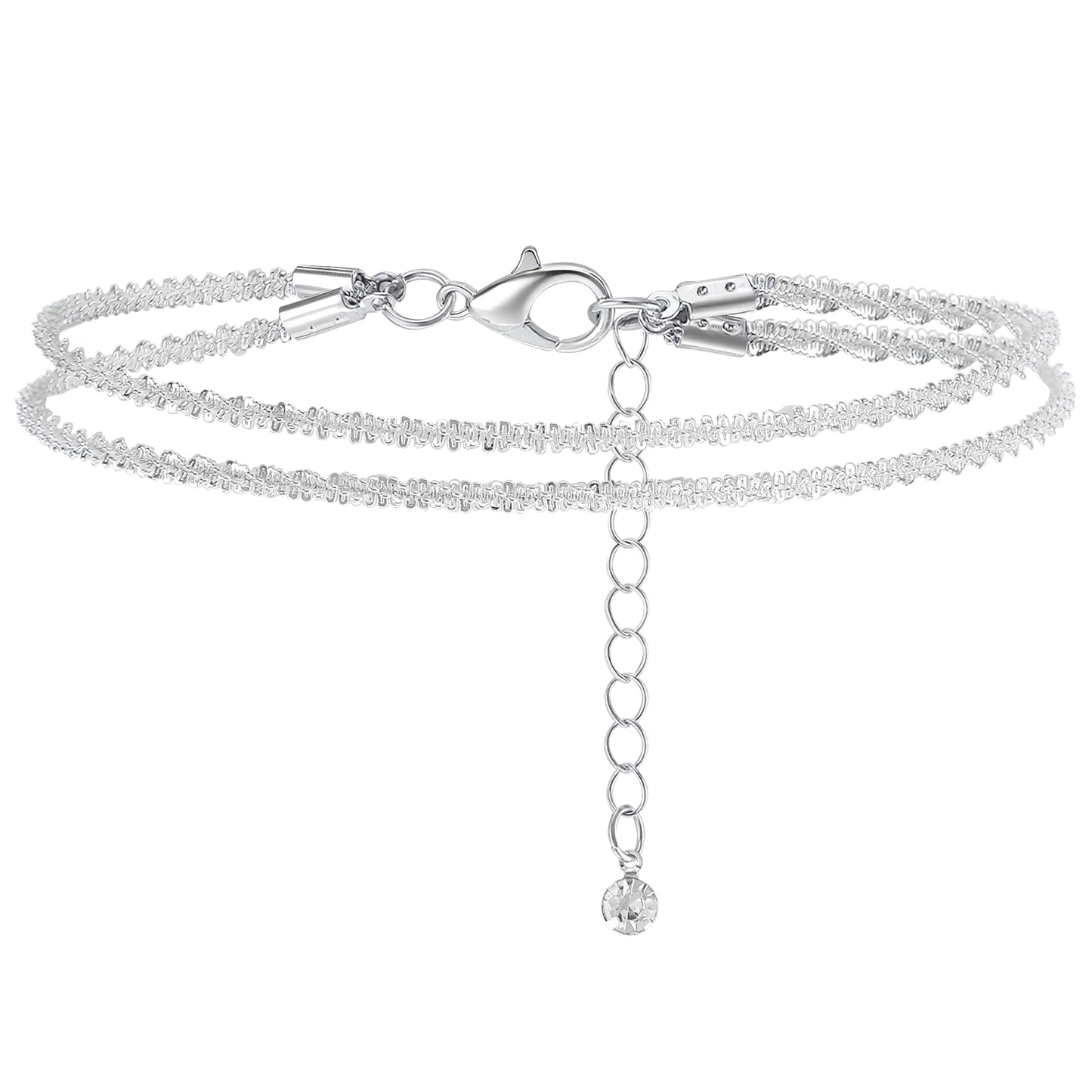 Cobee Silver Anklets for Women, Double Layer Adjustable Ankle Bracelet Waterproof Beach Foot Chain Layered Anklet Chain for Summer