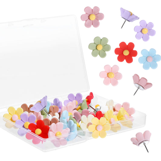 SHENLIU 30 Pcs Flower Pins, 0.5 Inch Floral Thumb Tacks, Cute Decorative Push Pins for Bulletin Board, Notice Board, Cork Boards, Photo Hanging & Office Decor (10 Colors)