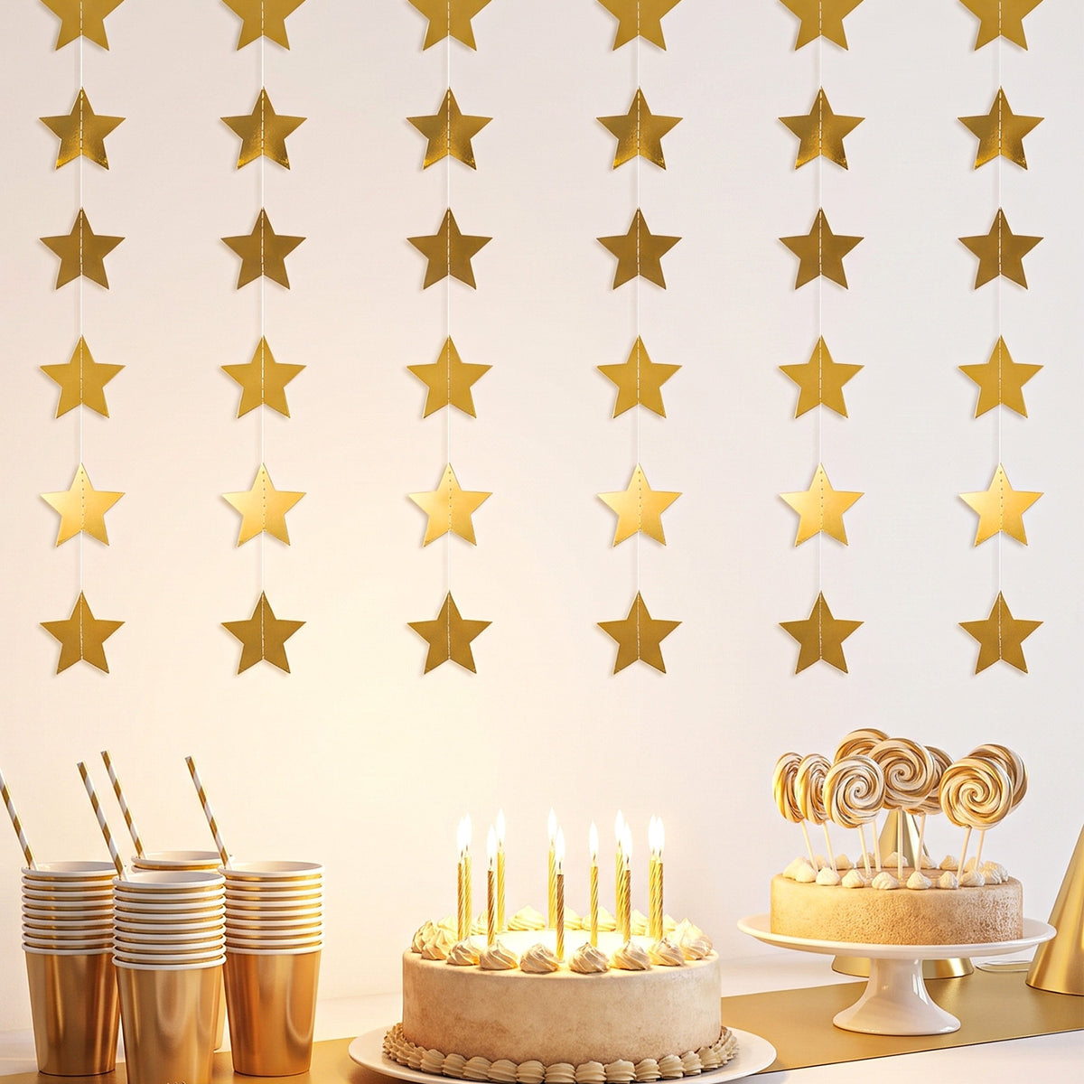 6Pcs Gold Star Garland Double Side Hanging Star Streamers Party Decorations