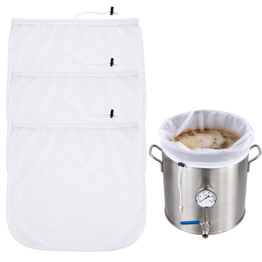 HJZHII 3Pcs Brew Bags, 250 Micro Fine Mesh Strainer Bag 26"x22" Extra Large Reusable Straining Bag with Adjustable Drawstring for Home Brewing, Kitchen Straining for Beer Wine Nut Milk Cold Brew Jelly