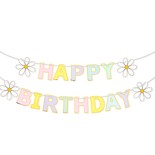 Giantree Pastel Happy Birthday Banner, Colorful Rainbow Happy Birthday Party Banner Decorations, Colorful Glitter Birthday Party Garland Decor(Boho Daisy)