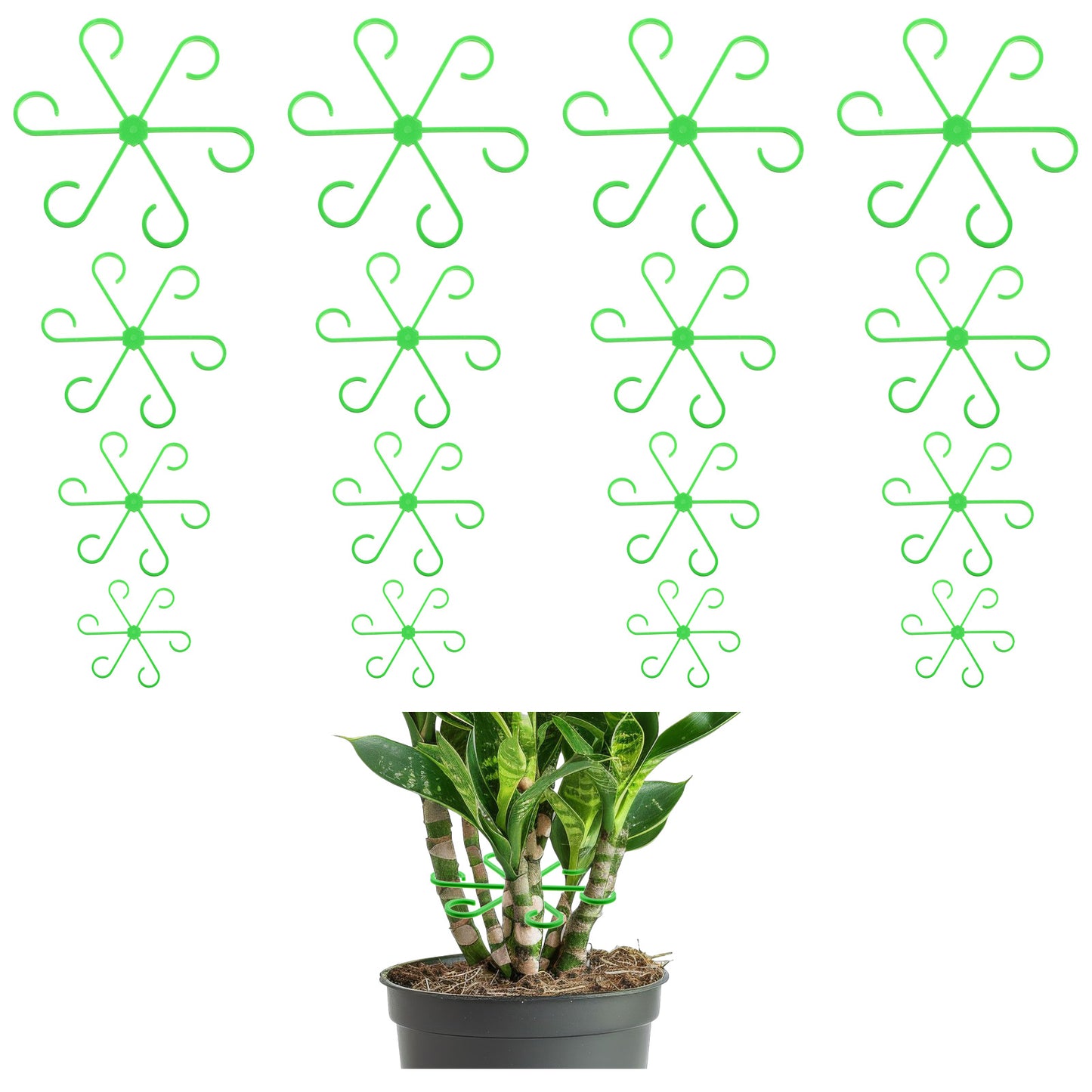 HJZHII 16PCS Plant Stem Support, Plastic 4 Sizes Flower Plants Stem Hook Climbing Houseplant Supports Climbing Botanic Stakes Reusable Plant Growth Stakes Trellis for Indoor Plants Garden