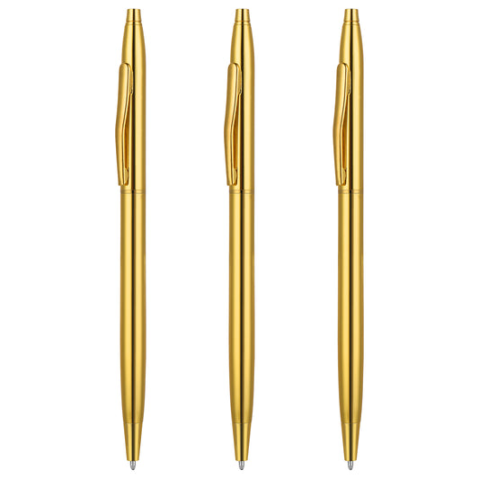Molain Metal Ballpoint Pens, 3 Pack Slim Stainless Steel Metallic Retractable Pens Black Ink Gold Pen Nice Gift for Business Office Students Teachers Wedding Christmas (Gold) (545867-SALZZ-C)