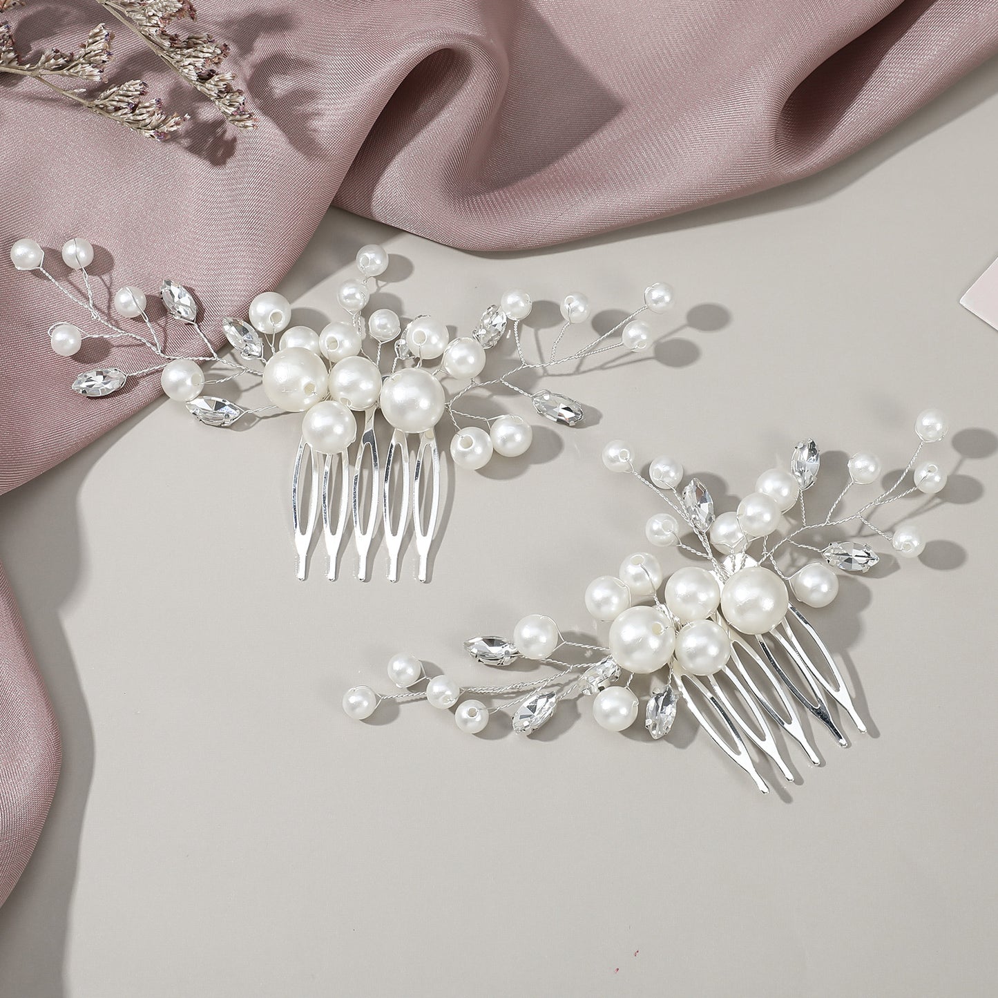 YUXMU 2 Pcs Wedding Hair Comb, Pearl Hair Comb for Brides Rhinestone Floral Side Combs Elegant Accessories for Women Girls