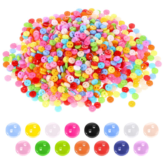 LXUEJIE 1000Pcs Mixed Color Small Buttons, 6mm Craft Sewing Buttons with 2 Holes Mini Decorative Button for DIY Sewing Craft Decorative Handmade Projects