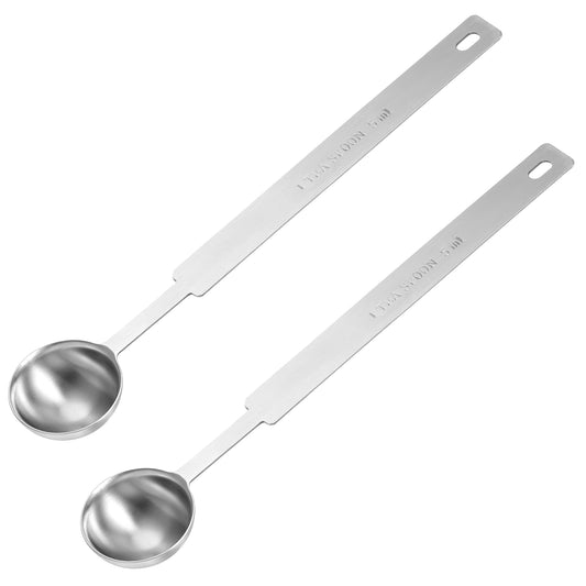 JJUNW 2Pcs Stainless Steel Tea Spoon Measuring Spoon, Silver Long Handle Metal Tablespoon Measuring Spoon Coffee Scoop Kitchen Gadgets for Cooking Baking（5ml）