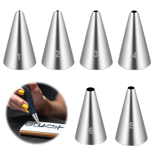 cobee 6 Pcs Round Hole Piping Tips Set, Cake Decorating Tips Boquillas para Reposteria, Stainless Steel Icing Tip Frosting Tip for Baking Cream Bag Cookies Puff Doughnut Filler(1-6)