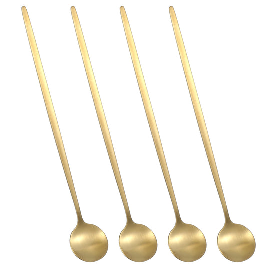 AOZUO 4pcs Stainless Steel Coffee Spoons, Matte Coffee Stirring Spoon Iced Tea Spoon with Long Handle Espresso Mixing Spoons Teaspoons for Dessert Tea Salad Coffee(Gold)