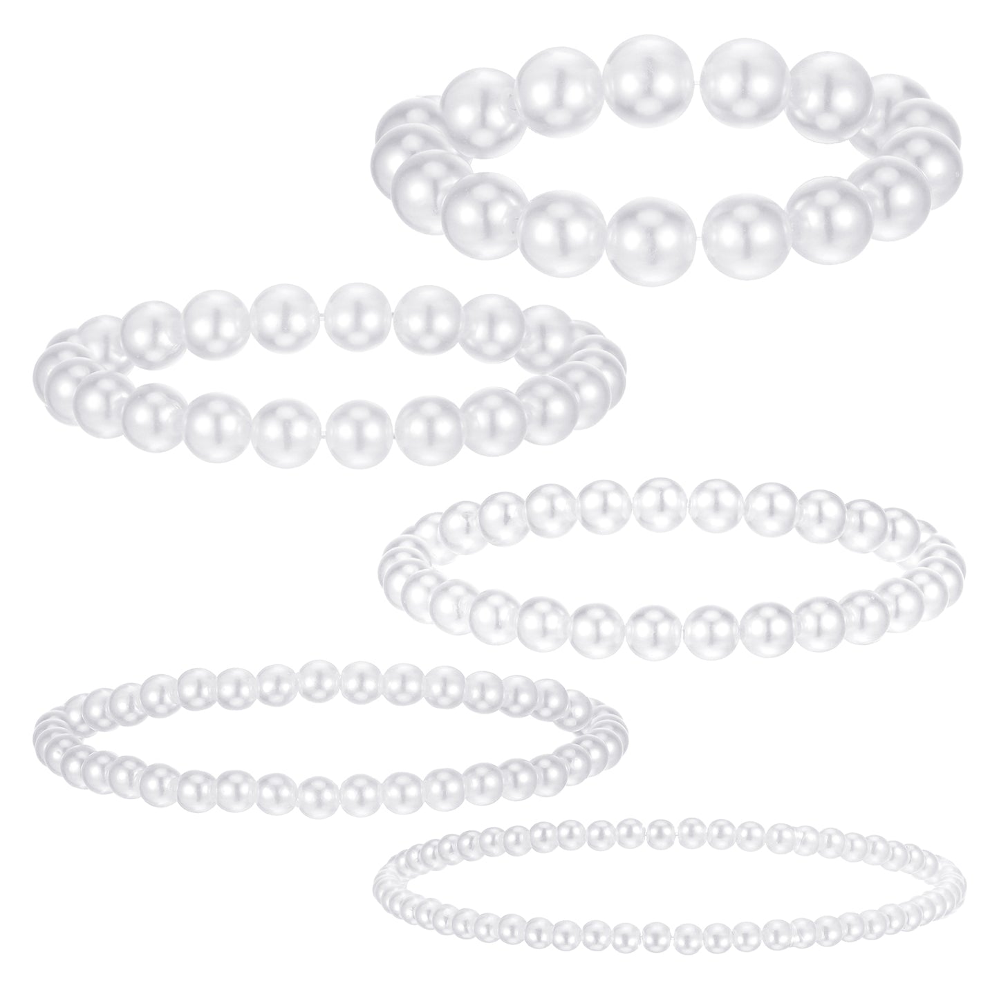 Molain 5 Pcs Pearl Bracelets for Women Stretch Strand Bracelets Pearl Bracelets Bridal Wedding Elastic Bracelets Stackable Faux Pearl Bracelets for Lady Party Jewelry Pearl Beaded Bracelets(White)