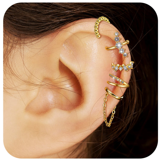 LXUEJIE 5 Pcs Ear Cuff Earrings for Women, Gold Plated Ear Cuffs Non Piercing Ears Clip Dainty Fake Earring on Cartilage Non Pierced Earrings for Birthday Party Anniversary Christmas Halloween