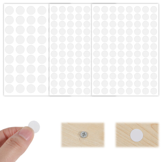 BOHUIZ 6 Sheets 580 Pcs Self-Adhesive Screw Hole Cover Stickers, 12 mm/15 mm/21 mm White Screw Covers Caps Sticker PVC Waterproof Wood Stickers for Furniture Wood Screws Wall Cabinet Desk Wall
