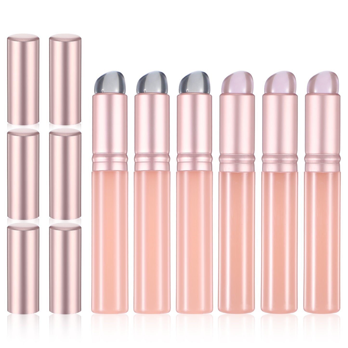 TIESOME 6 Pcs Silicone Lip Brush, Round Head Lip Makeup Applicator for Lipstick & Lips Mask, Reusable Silicone Lips Applicator with Lids, Easy Clean Portable (Gray, Pink)