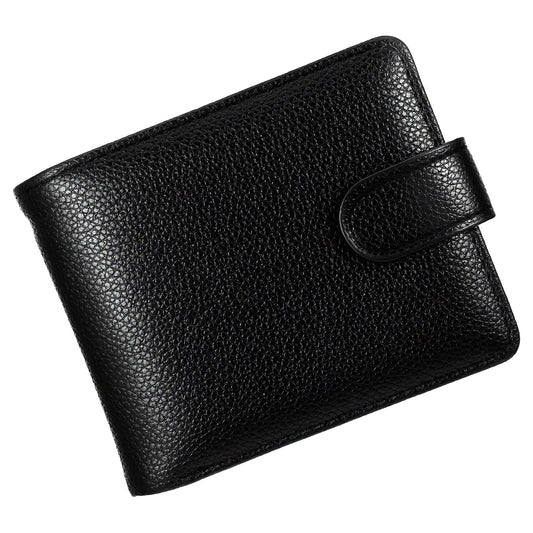 LXUEJIE Black Leather Wallet, Multifunctional Men's Wallet with Card Slots, Buckle & ID Window, Coin Pocket, Travel Daily Use, Slim Bifold for Men & Women
