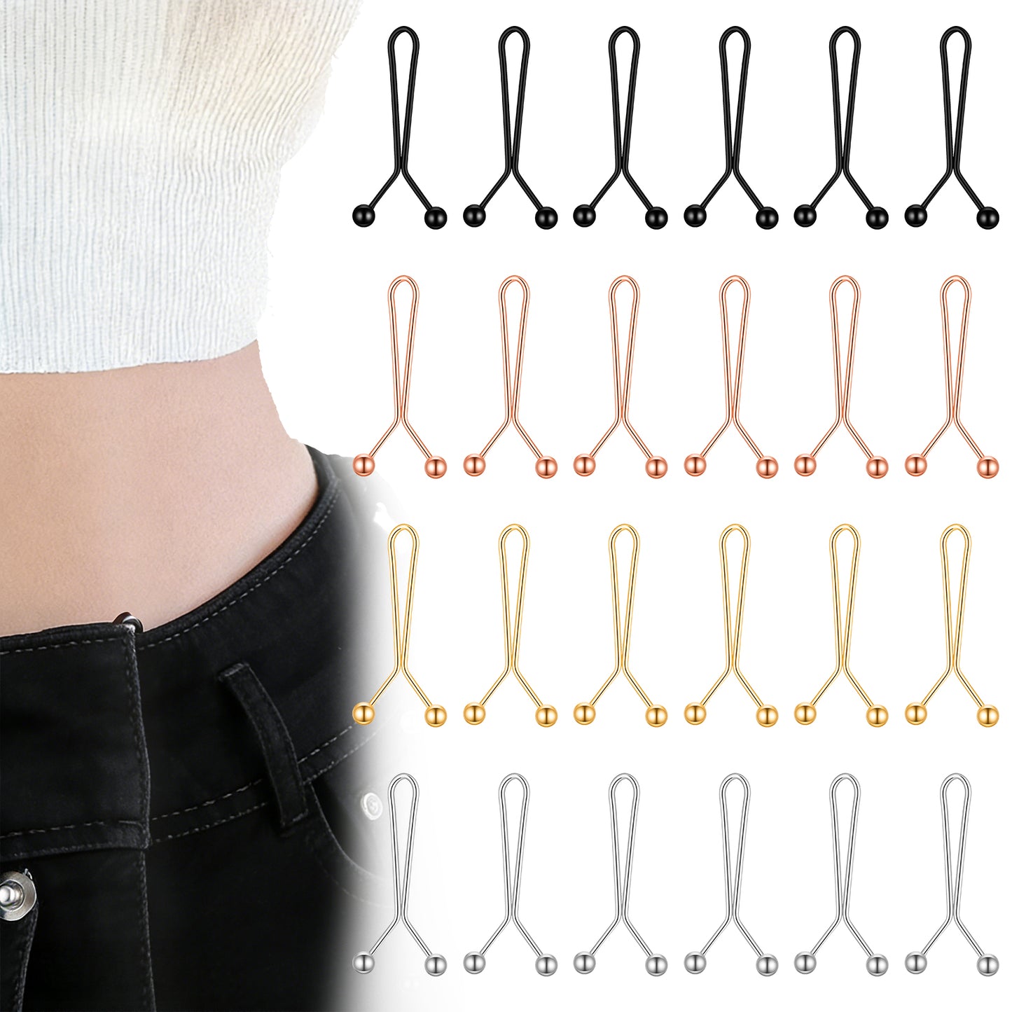 DOPENSPI 24PCS Pant Waist Tightener Buttons Pins, No Need to Sew Detachable Button Pins Adjustable Reusable Waist Cincher Clip Replacement for Women Jeans Shirt Accessories