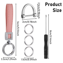Bewudy Car Keys Keychain, Genuine Leather Car Keychain, Universal Key Fob Holder with 360 Degree Rotatable Anti-Lost D-Ring with 3 Keyrings and 1 Screwdriver, for Men and Women(Pink)