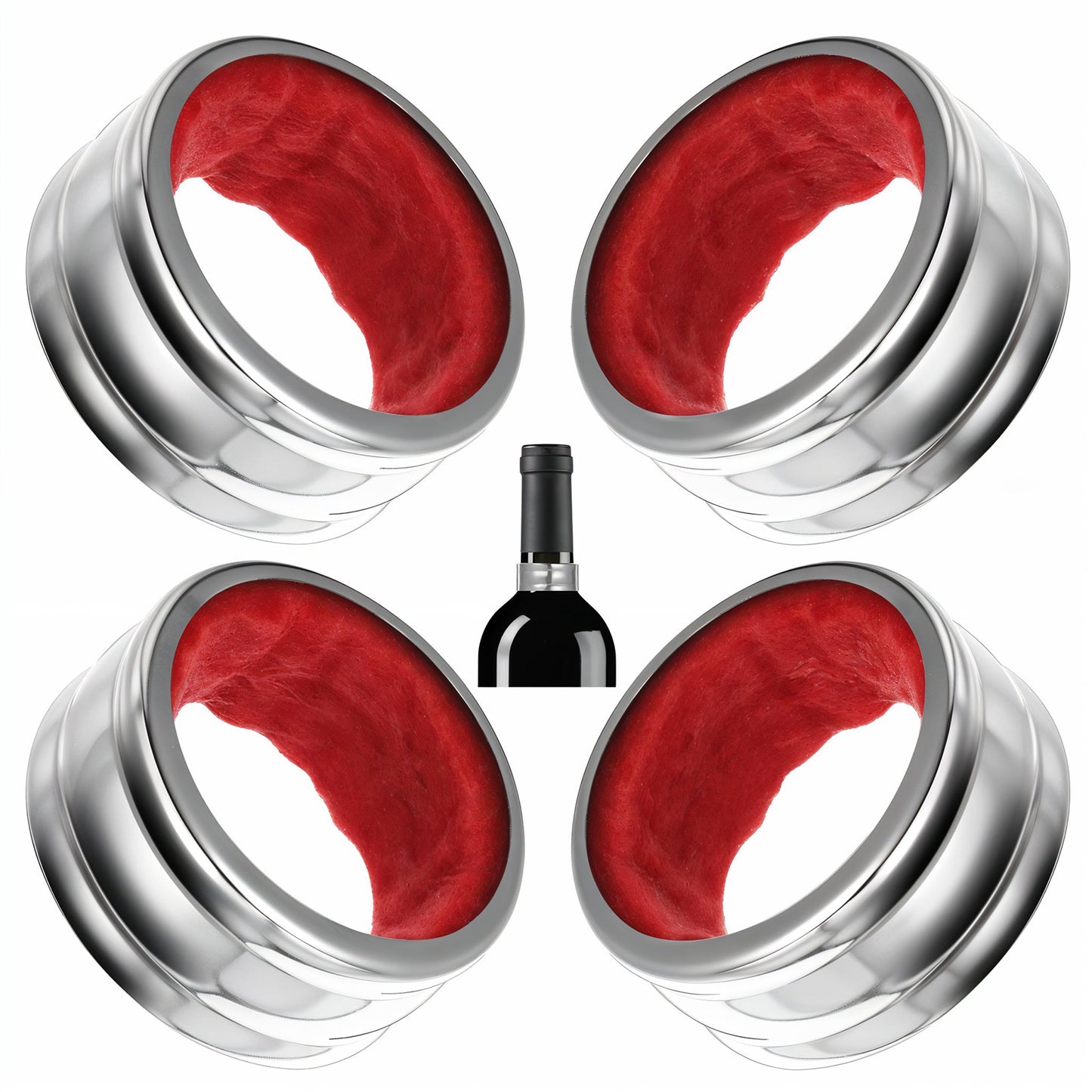 Yuanchu 4Pcs Stainless Steel Wine Drip Collars, Wine Bottle Collars Wine Top Drip Rings with Felt Liner Leakproof Ring Drip Stoppers Small Handy Gadgets for Kitchen and Bar for Kitchen and Bar(Red)
