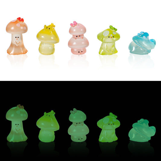 JIEYAO 10pcs Luminous Mini Resin Mushrooms, Cute Wild Mushrooms Statue Decoration Glow in Dark Mushroom Ornaments Miniature Fairy Garden Accessories for Rooms Courtyards Gardens Potted