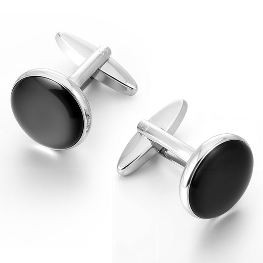 HJZHII 8PCS Mens Cufflinks and Studs Set, Classic Black Silver Tuxedo Studs Set Classic Black Silver Tuxedo Shirt Studs Brass Cuff Links and Shirt Studs for Wedding Business Banquet Ceremony(2pcs)