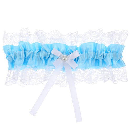 MBAIYO Bride Wedding Garter, Blue Garters Lace Bridal Leg Garter Elegant Wedding Accessories Elastic Ribbons Gifts for Women Girls Bridal Shower Parties