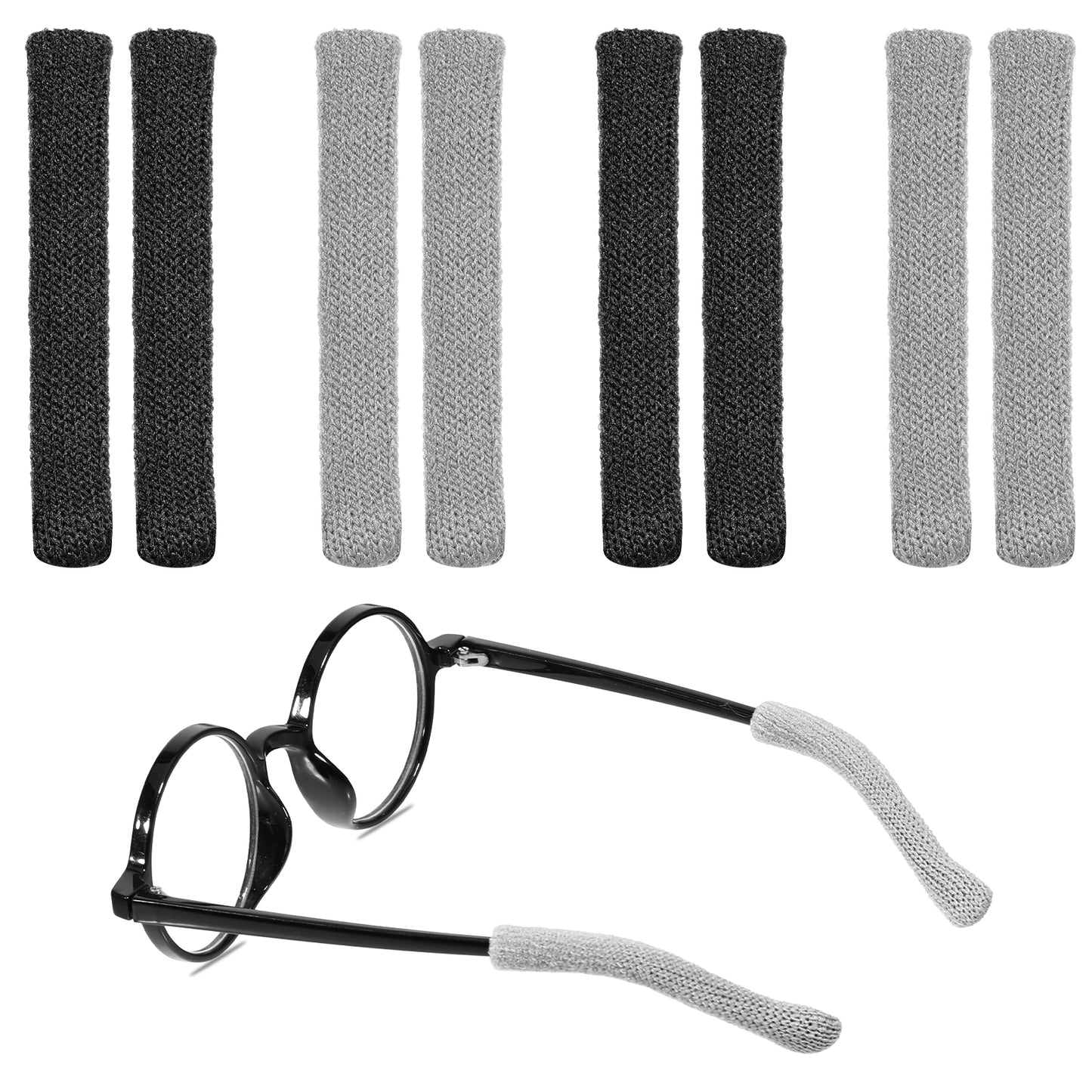 cobee 4 Pairs Eye Glasses Ear Grippers, Soft Knitting Cotton Eyeglass Ear Cushions, Glasses Ear Grip Eye Glasses Nose Pads Non Slip for Glasses Sunglasses Eyewear(Black and Grey)