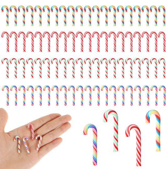 JIEYAO 80 Pcs Mini Christmas Candy Canes, Clay Fake Candy Xmas Decor, No Hole Hanging Candy Cane Ornaments Small Colorful DIY Crafts Supplies Peppermint Accessories for Christmas Tree DIY Party