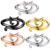 SULIKJHUI 6 Pcs Yarn Tension Ring for Crocheting, Crochet Finger Yarn Holder for Knitting & Crochet, Ideal Gift for Crafters (Zinc Alloy, Geometric Cat Design, Gold/Silver/Black)
