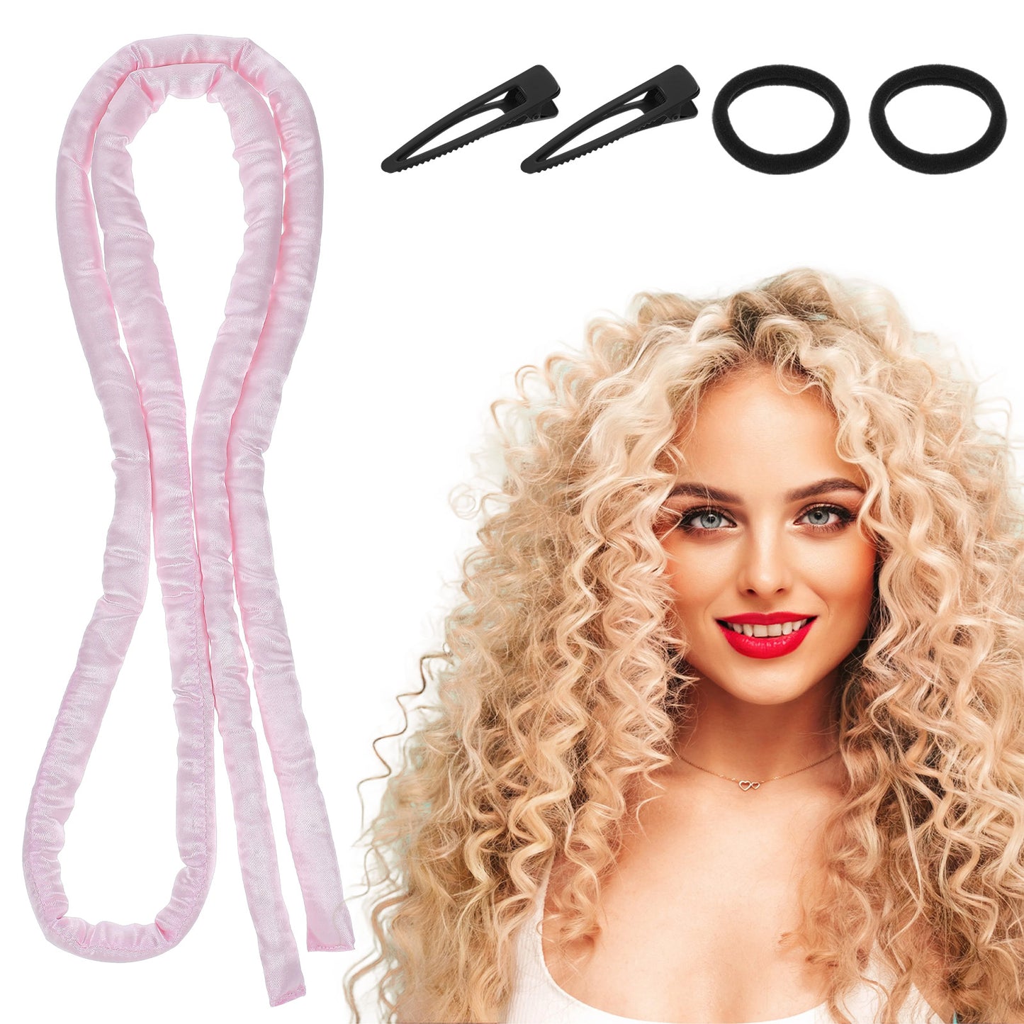 XLIUAX Heatless Curls Overnight Headband, Heatless Curling Rod Headband, Soft Hair Rollers for Short Long Hair No Heat Overnight Curls with Thin Curlers to Sleep In Lazy Natural Soft Wave DIY(Pink)